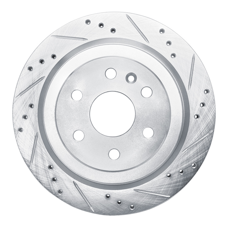 Cadillac SRX Brake Rotor (1) - Rear Right - R1 Concepts - Drilled & Slotted - Silver - `10-`16